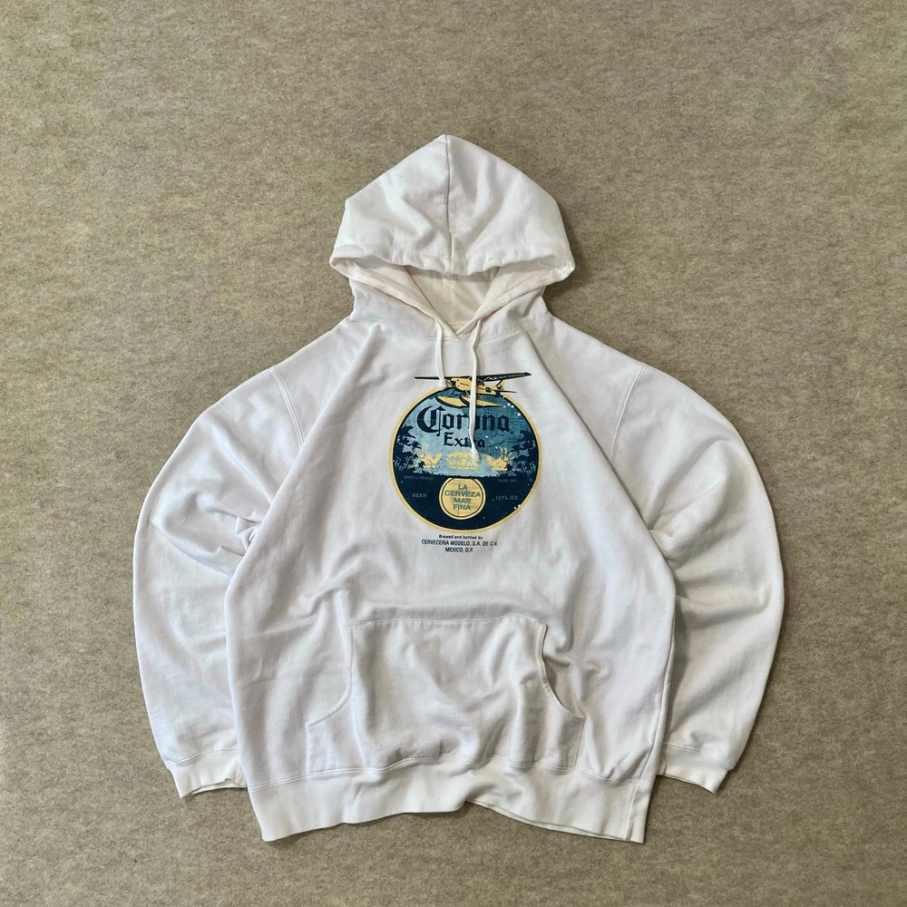 2008 Corona Extra Hoodie Sweatshirt Mens XXL White Biplane Cerveza Y2K Beer